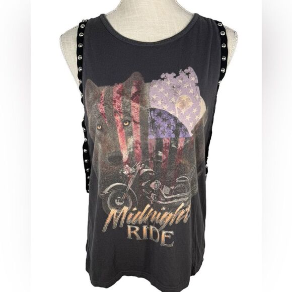 allabouteve. Dark Grey Silver Studded Midnight Rider Trendy Muscle Tank Top - Picture 3 of 7